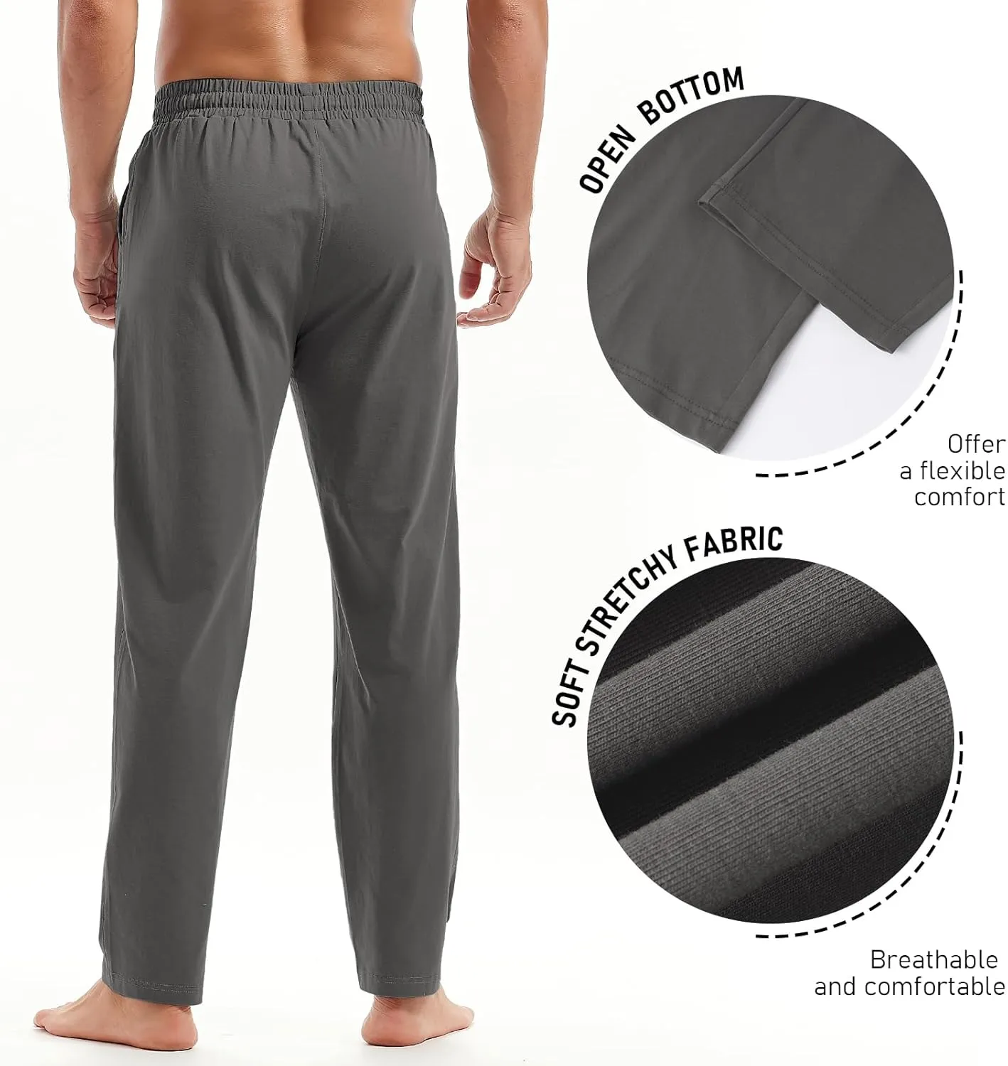 AMY COULEE Mens Cotton Yoga Pants Running Workout Lightweight Sweatpants Open Bottom Lounge Pants with Pockets