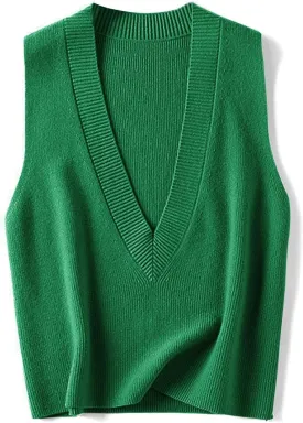 Blostirno Women's Sweater Vest V Neck Knit Pullover Vests Trendy Solid Knitwear Sleeveless Sweaters Tops