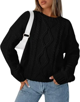 BTFBM Casual Women Long Sleeve Sweater 2025 Fall Ribbed Knit Pullover Loose Crewneck Cable Sweater Jumper Tops