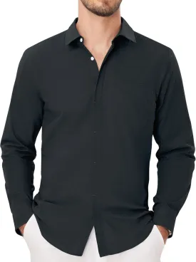 Button Down Linen Shirts for Men Casual Long Sleeve Shirts Cotton Linen Shirt with Pockets Speard Collar