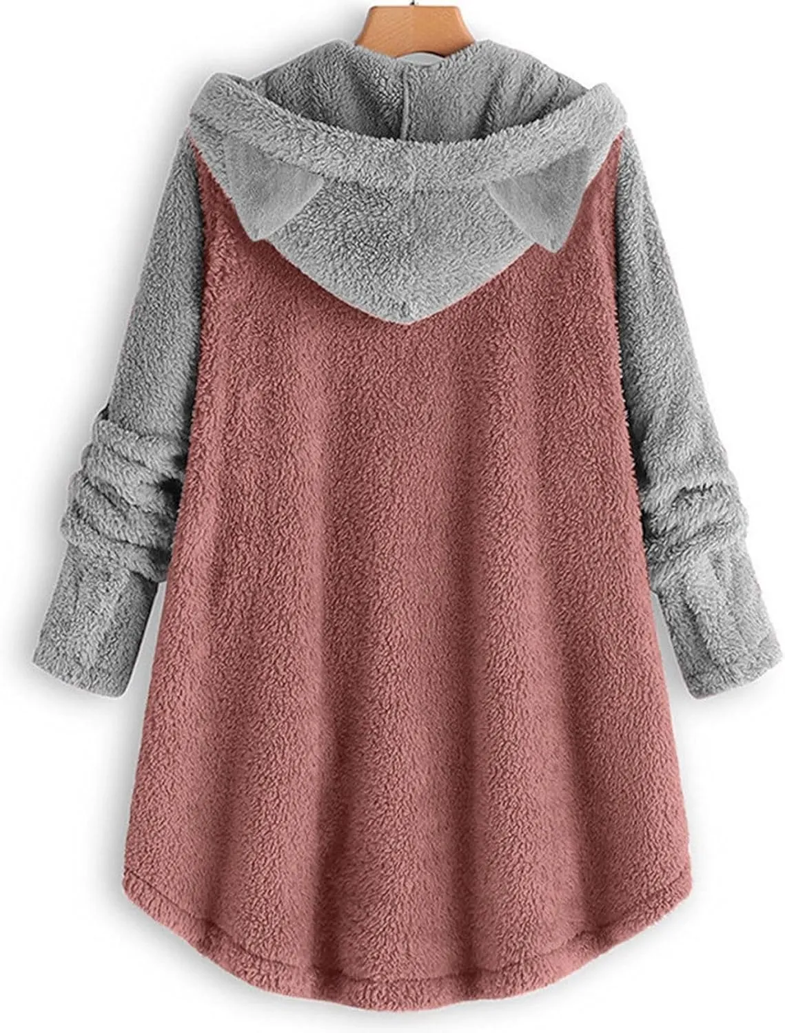 Cat Ear Hoodie Women's Plus Size Sherpa Lined Sweatshirt Cute Button Up Bear Warm Hoodies Winter Coats with Ears