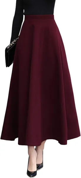 CHARTOU Women's Stretchy High Waist Woolen Flared A Line Swing Maxi Long Skirt