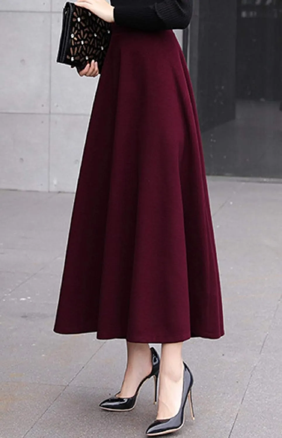 CHARTOU Women's Stretchy High Waist Woolen Flared A Line Swing Maxi Long Skirt
