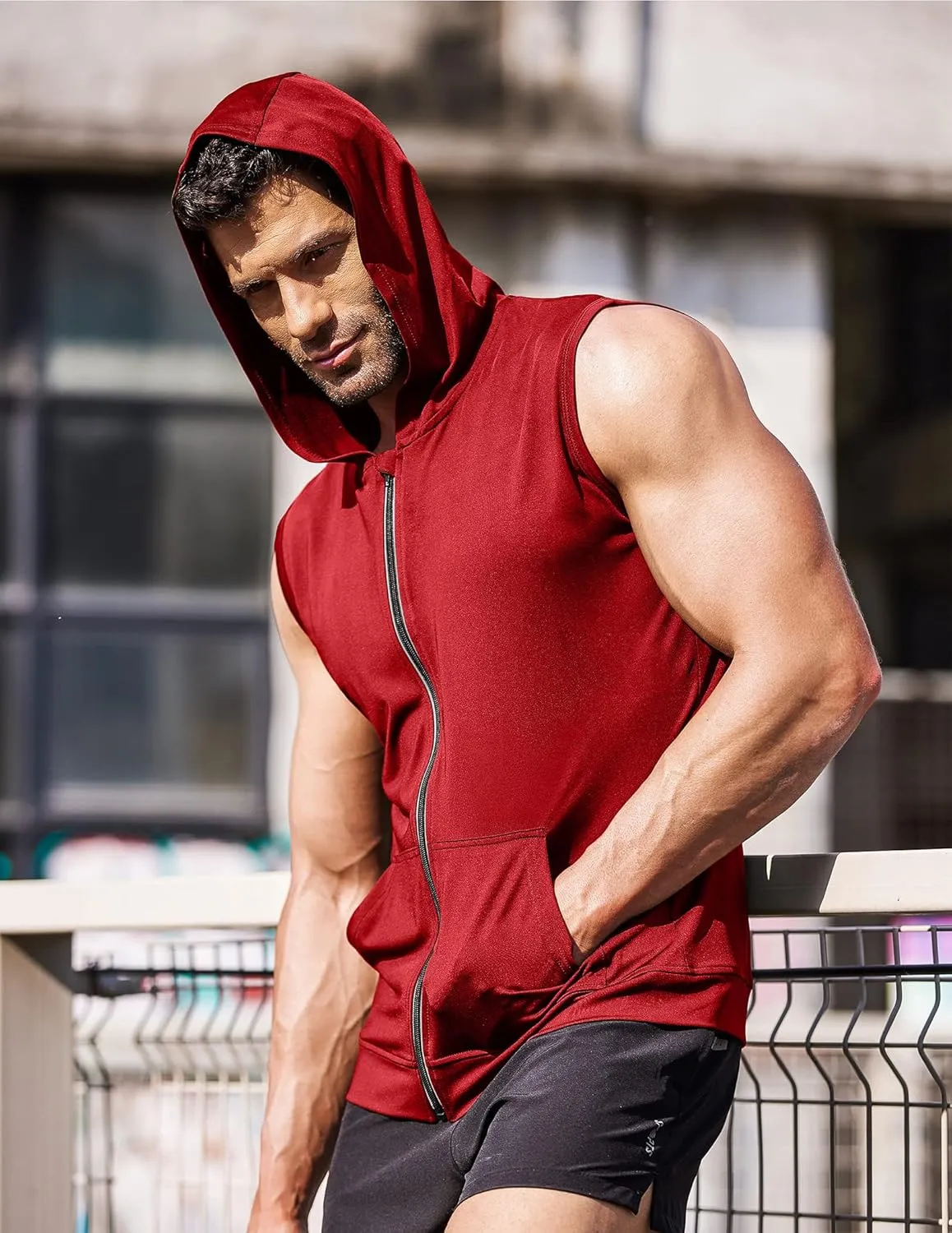 COOFANDY Men's Workout Hooded Tank Tops Zip Up Sleeveless Hoodie Bodybuilding Fitness Gym Muscle Cut Off T Shirt