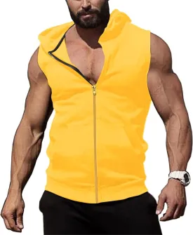 COOFANDY Men's Workout Hooded Tank Tops Zip Up Sleeveless Hoodie Bodybuilding Fitness Gym Muscle Cut Off T Shirt