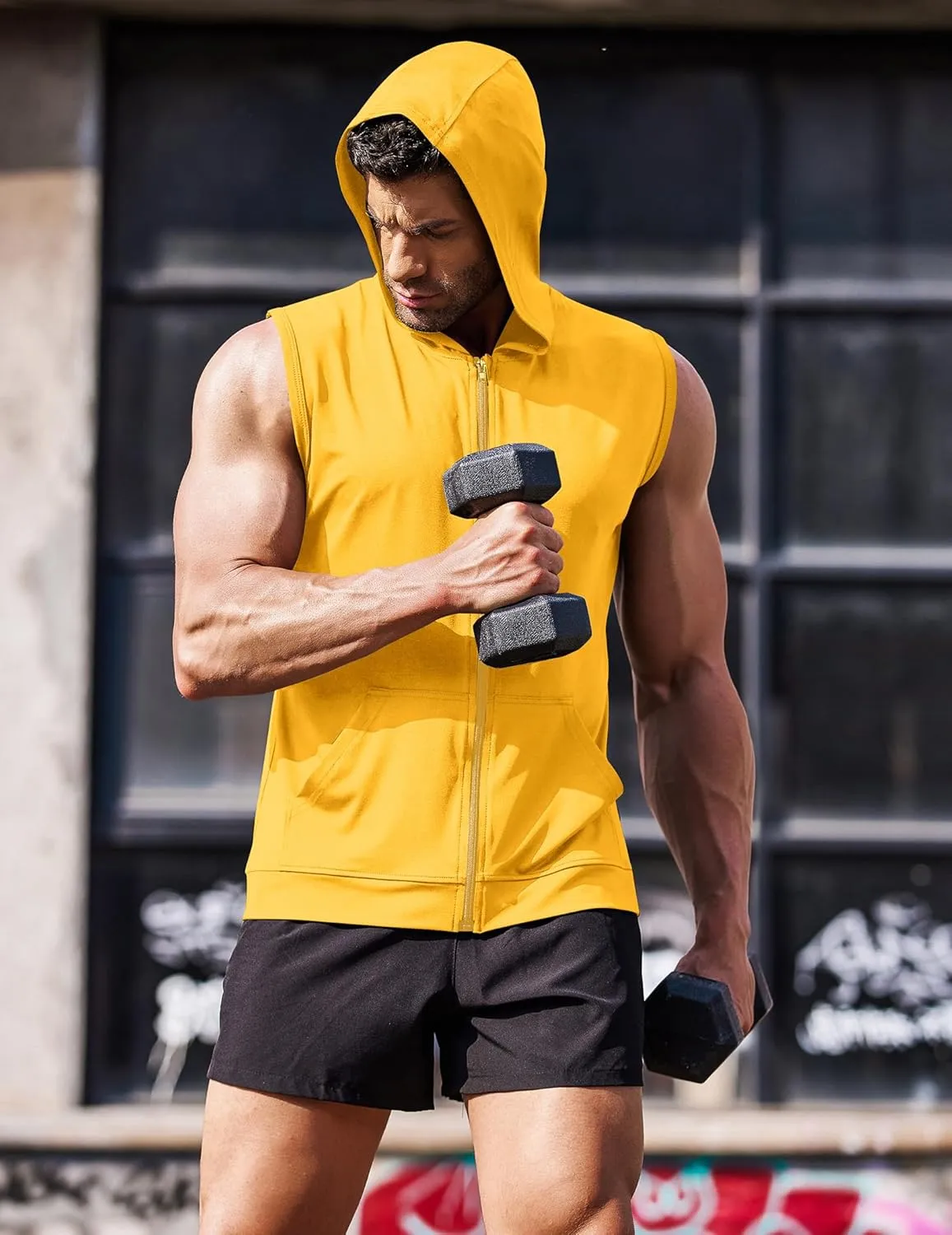 COOFANDY Men's Workout Hooded Tank Tops Zip Up Sleeveless Hoodie Bodybuilding Fitness Gym Muscle Cut Off T Shirt