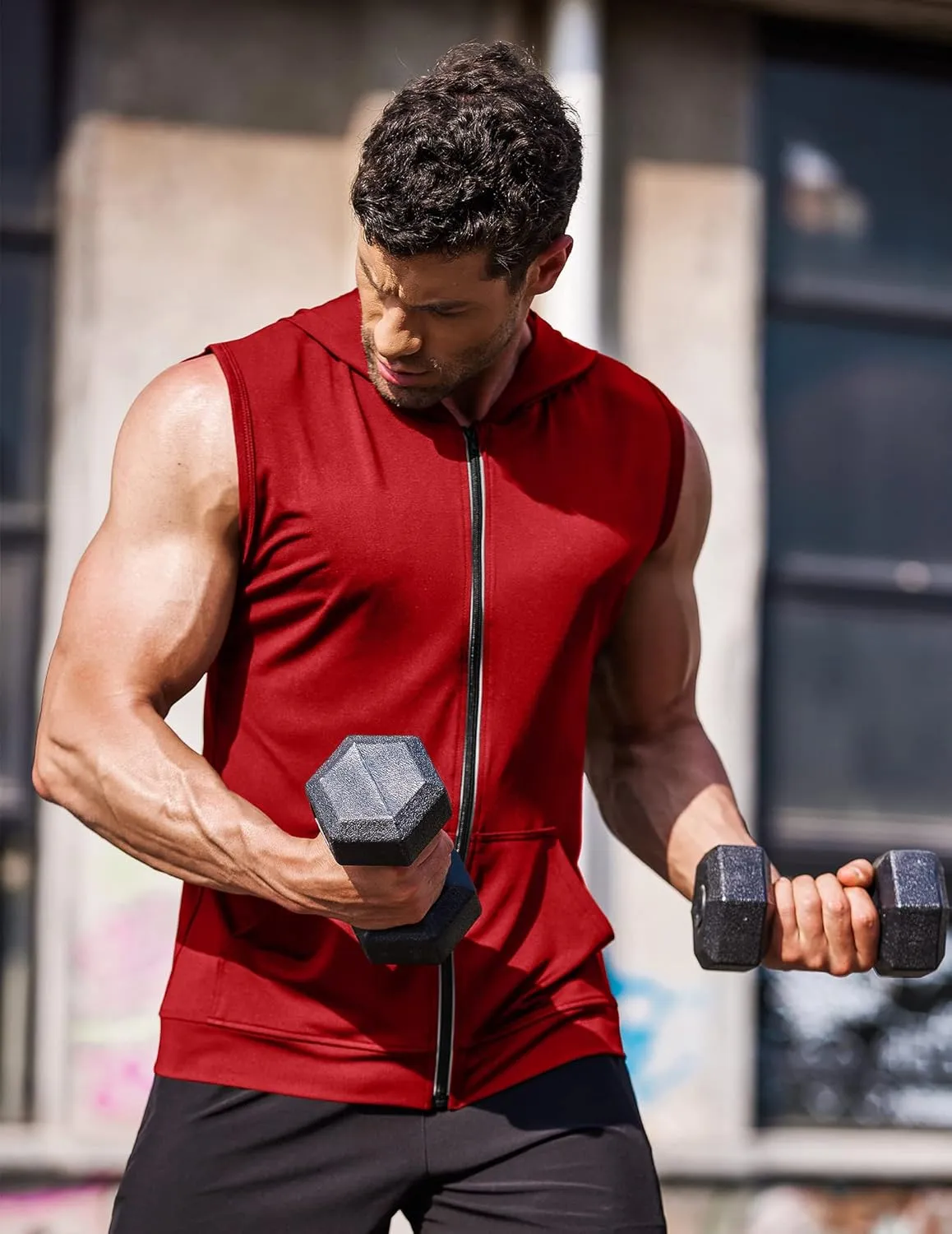 COOFANDY Men's Workout Hooded Tank Tops Zip Up Sleeveless Hoodie Bodybuilding Fitness Gym Muscle Cut Off T Shirt