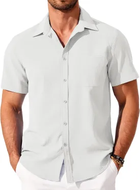 COOFANDY Shirts for Men Short Sleeve Button Down Shirt Casual Summer Beach Shirt