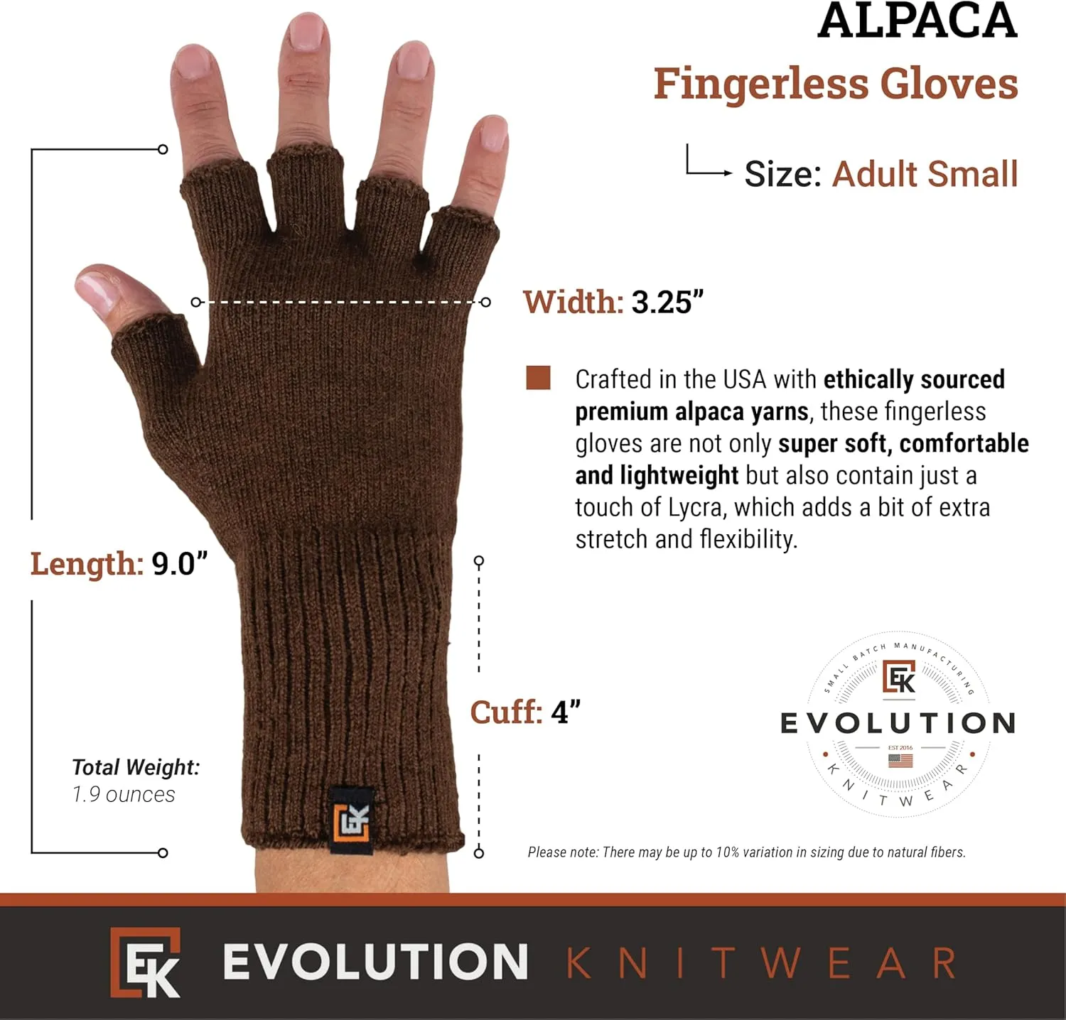 Evolution Knitwear Alpaca Knit Fingerless Gloves for Women - Super Soft Baby Alpaca - Made in the USA - Small