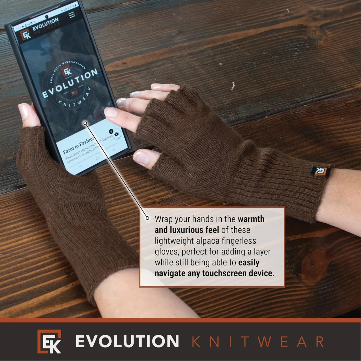 Evolution Knitwear Alpaca Knit Fingerless Gloves for Women - Super Soft Baby Alpaca - Made in the USA - Small