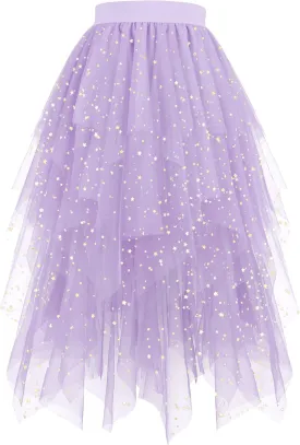 Hanpceirs Women's Tulle Skirts High Low Layered A-line Midi Skirt Irregular Tutu for Women