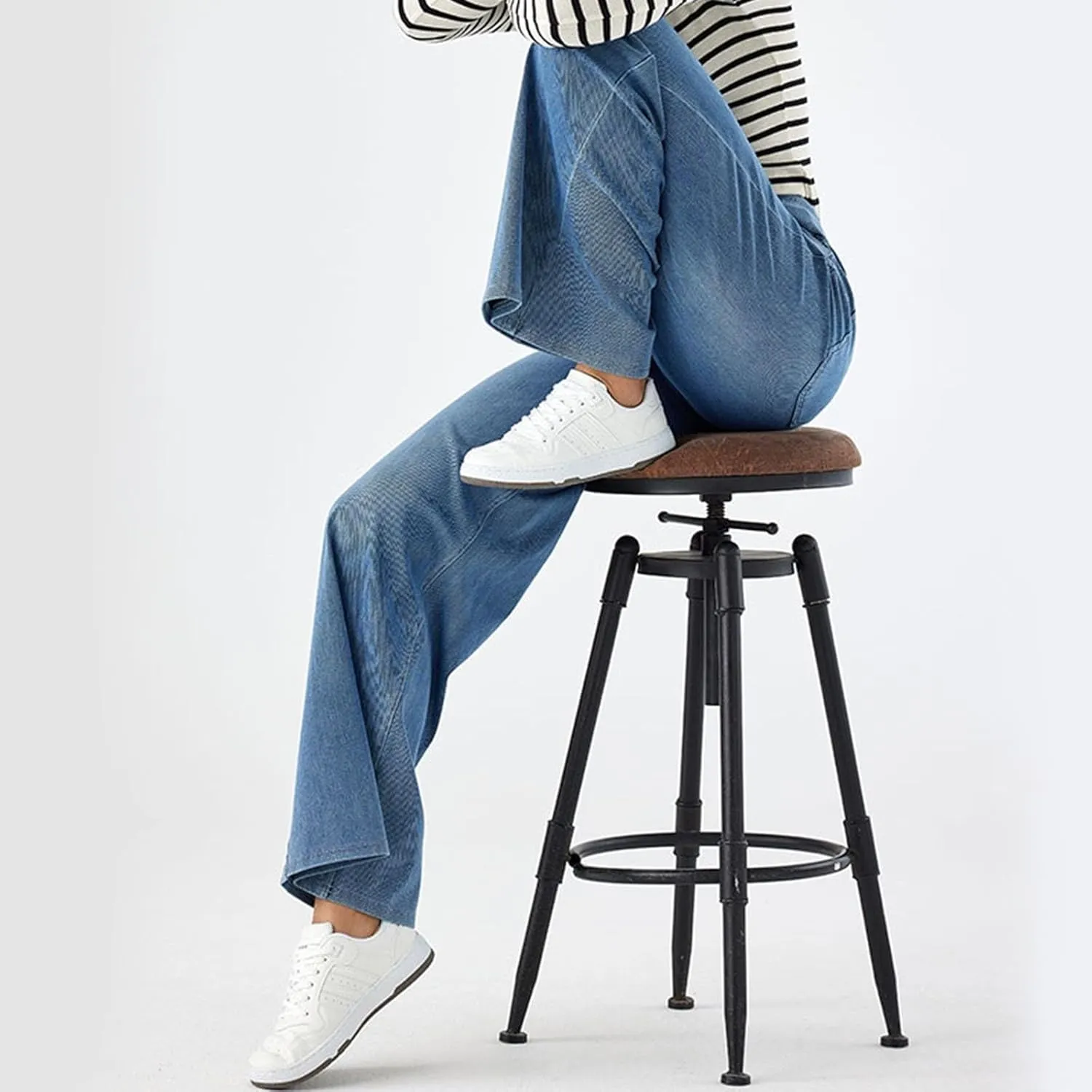 Large Size Denim High-Waisted Thin Multi-Pocket Straight Loose Dressy Casual Pants