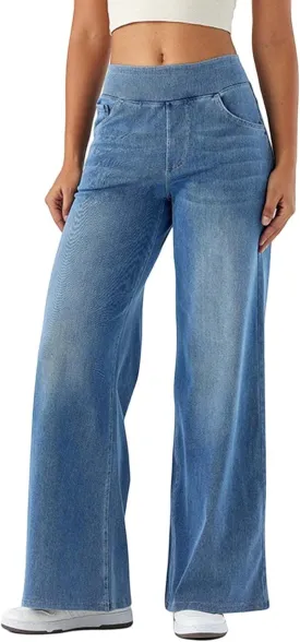 Large Size Denim High-Waisted Thin Multi-Pocket Straight Loose Dressy Casual Pants