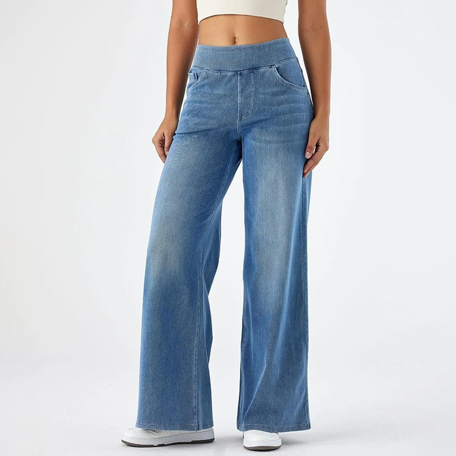 Large Size Denim High-Waisted Thin Multi-Pocket Straight Loose Dressy Casual Pants