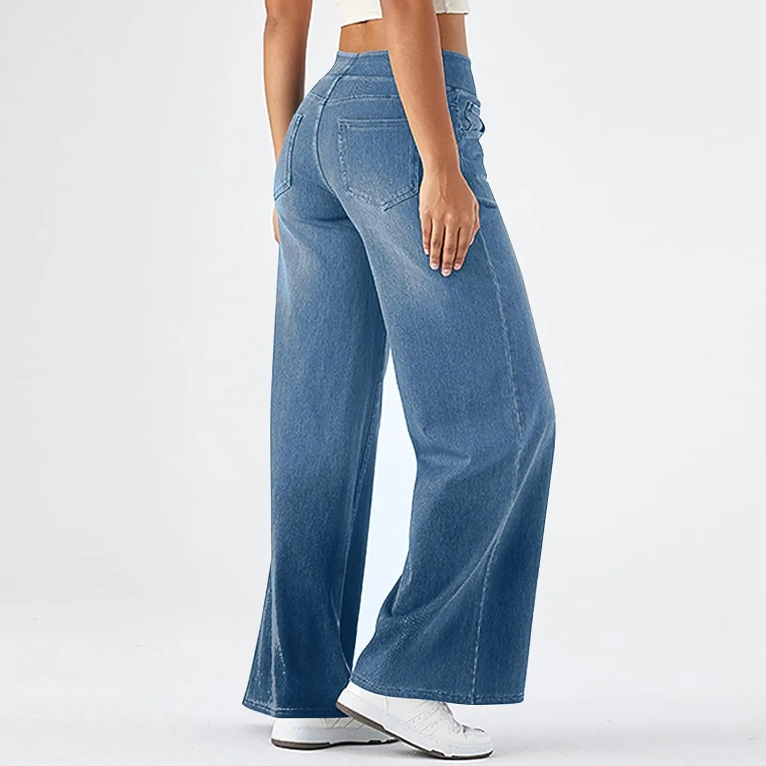 Large Size Denim High-Waisted Thin Multi-Pocket Straight Loose Dressy Casual Pants