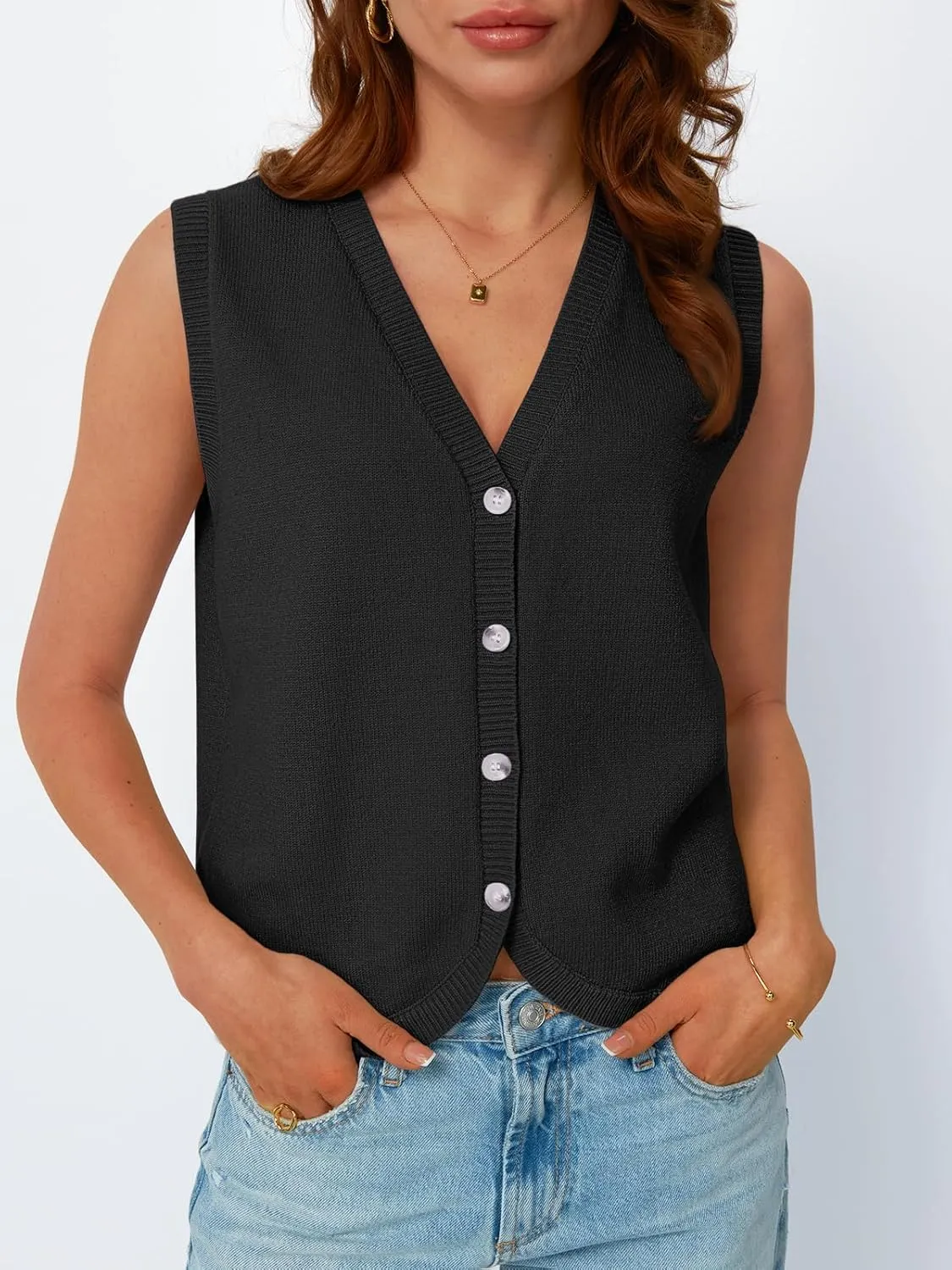LILLUSORY Womens Vest Tops Knit Sleeveless Sweaters Button Down V Neck Casual Clothes Trendy Summer Outfits 2025