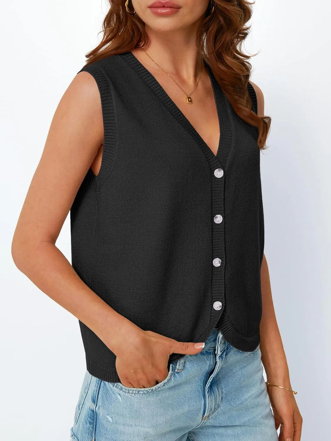 LILLUSORY Womens Vest Tops Knit Sleeveless Sweaters Button Down V Neck Casual Clothes Trendy Summer Outfits 2025