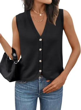 LILLUSORY Womens Vest Tops Knit Sleeveless Sweaters Button Down V Neck Casual Clothes Trendy Summer Outfits 2025