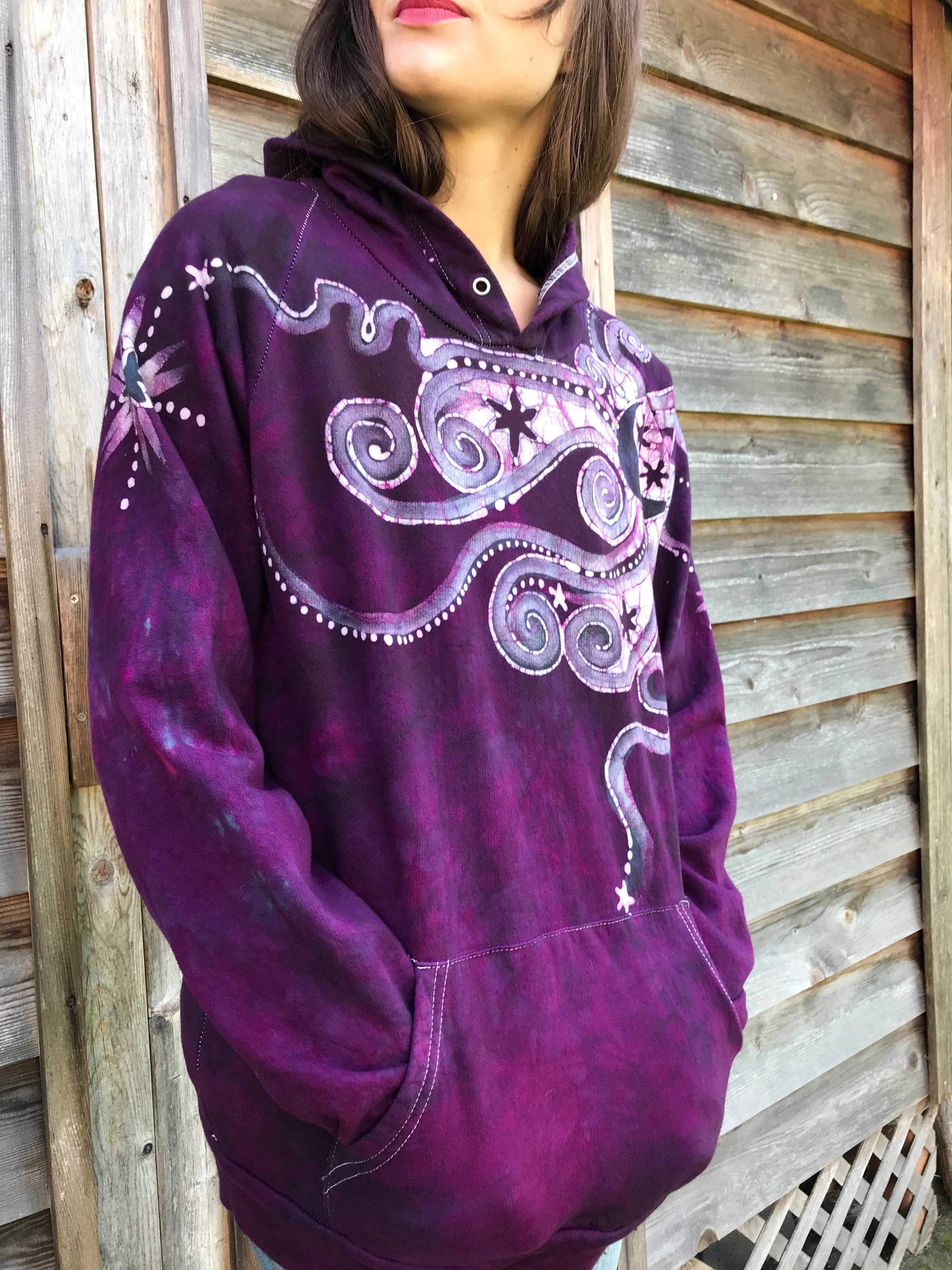 Maroon Moonlight Tranquility - Organic Cotton Batikwalla Hoodie