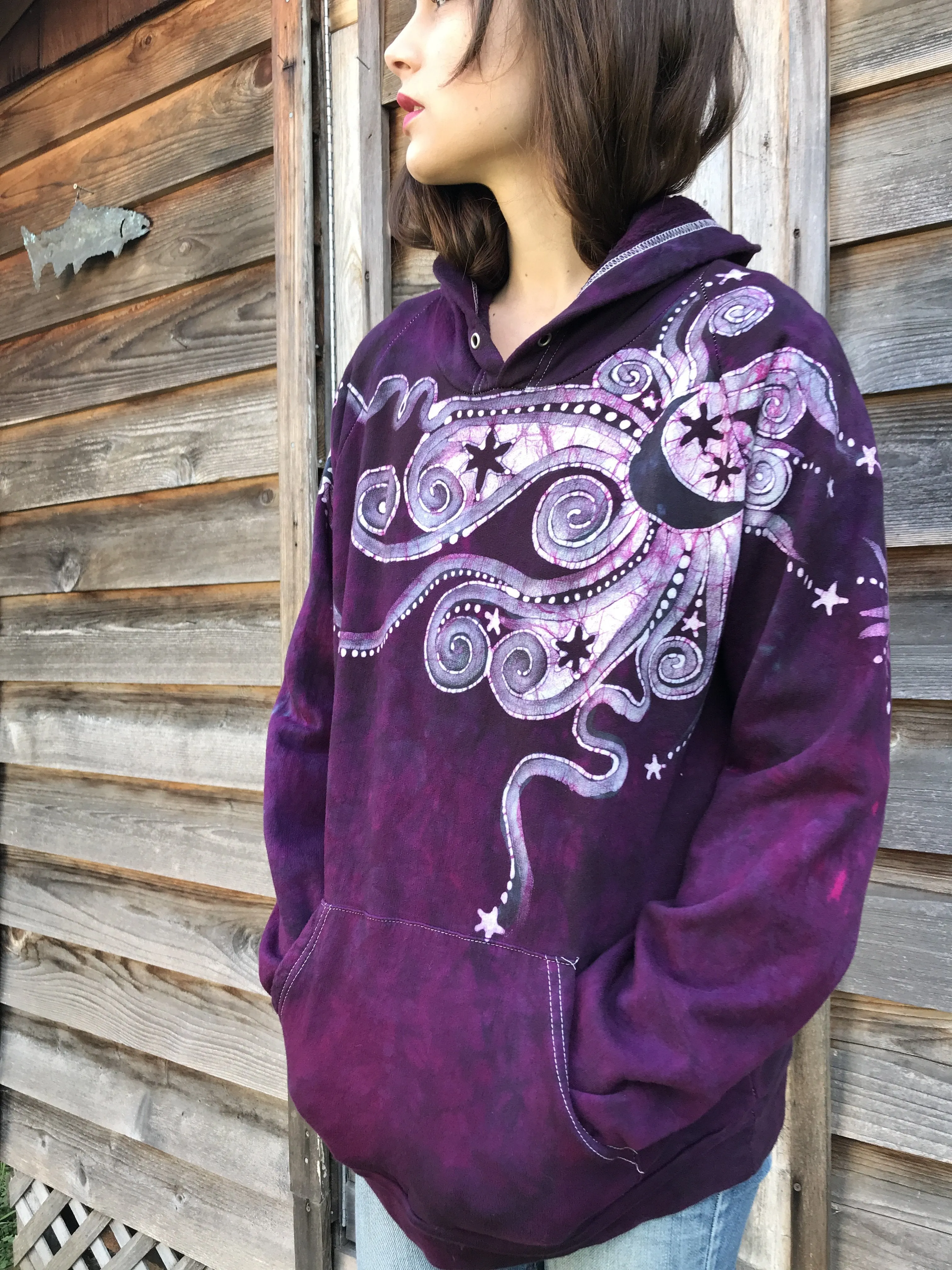 Maroon Moonlight Tranquility - Organic Cotton Batikwalla Hoodie