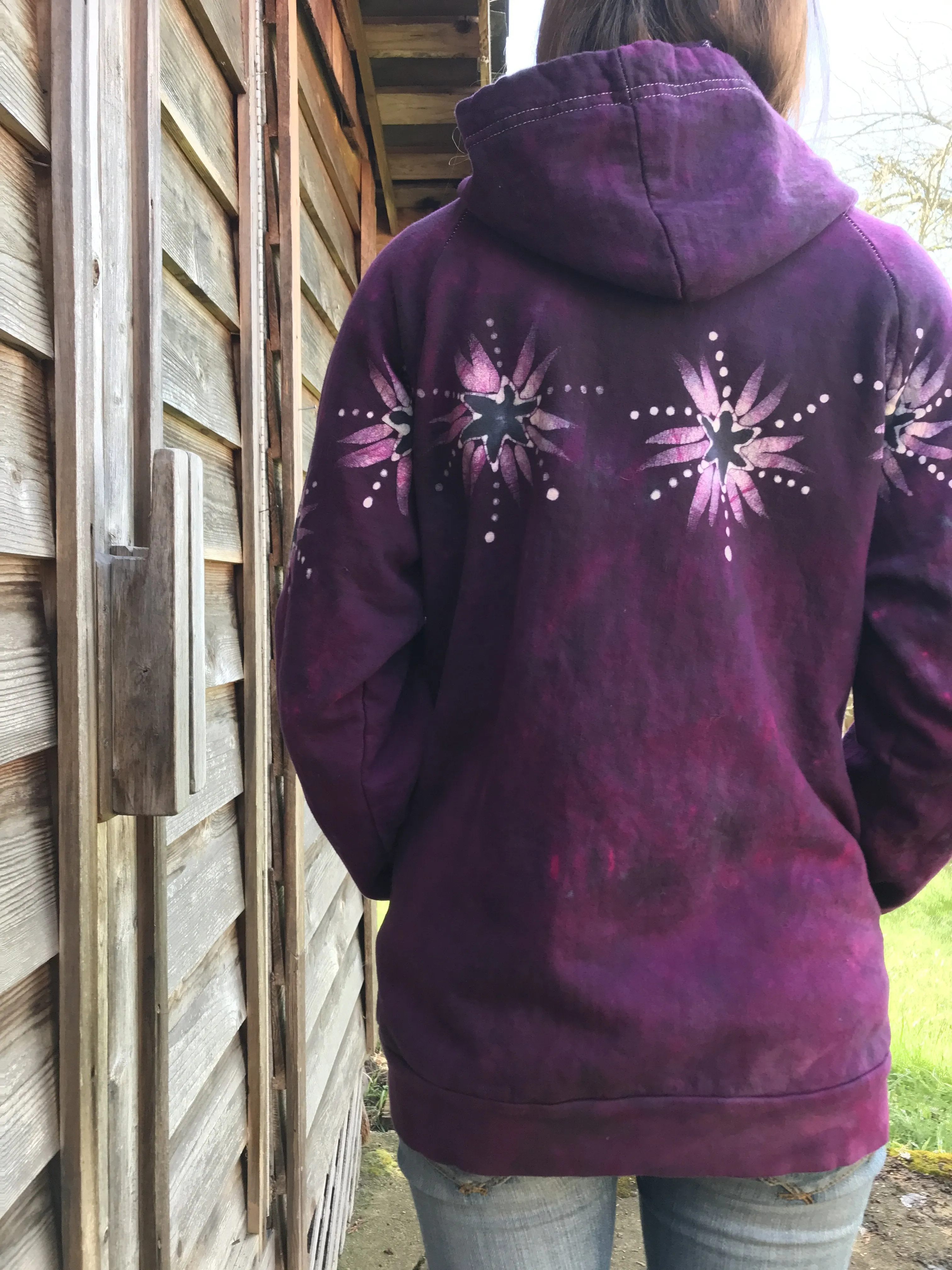 Maroon Moonlight Tranquility - Organic Cotton Batikwalla Hoodie