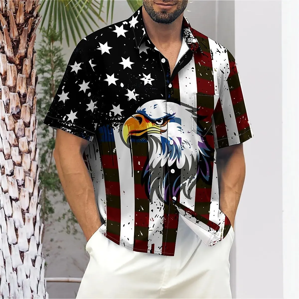 Mens Button Down Short Sleeve Shirt Shirt Collar Abstract Printed Shirts Casual Beach Tops
