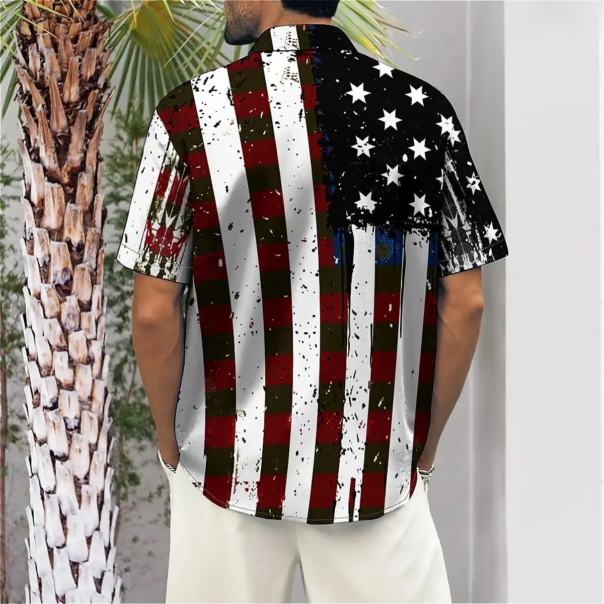 Mens Button Down Short Sleeve Shirt Shirt Collar Abstract Printed Shirts Casual Beach Tops