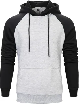 Mens Hoodies Pullover Midweight Fleece Color Block Hooded Sweatshirt with Pockets Casual Long Sleeve