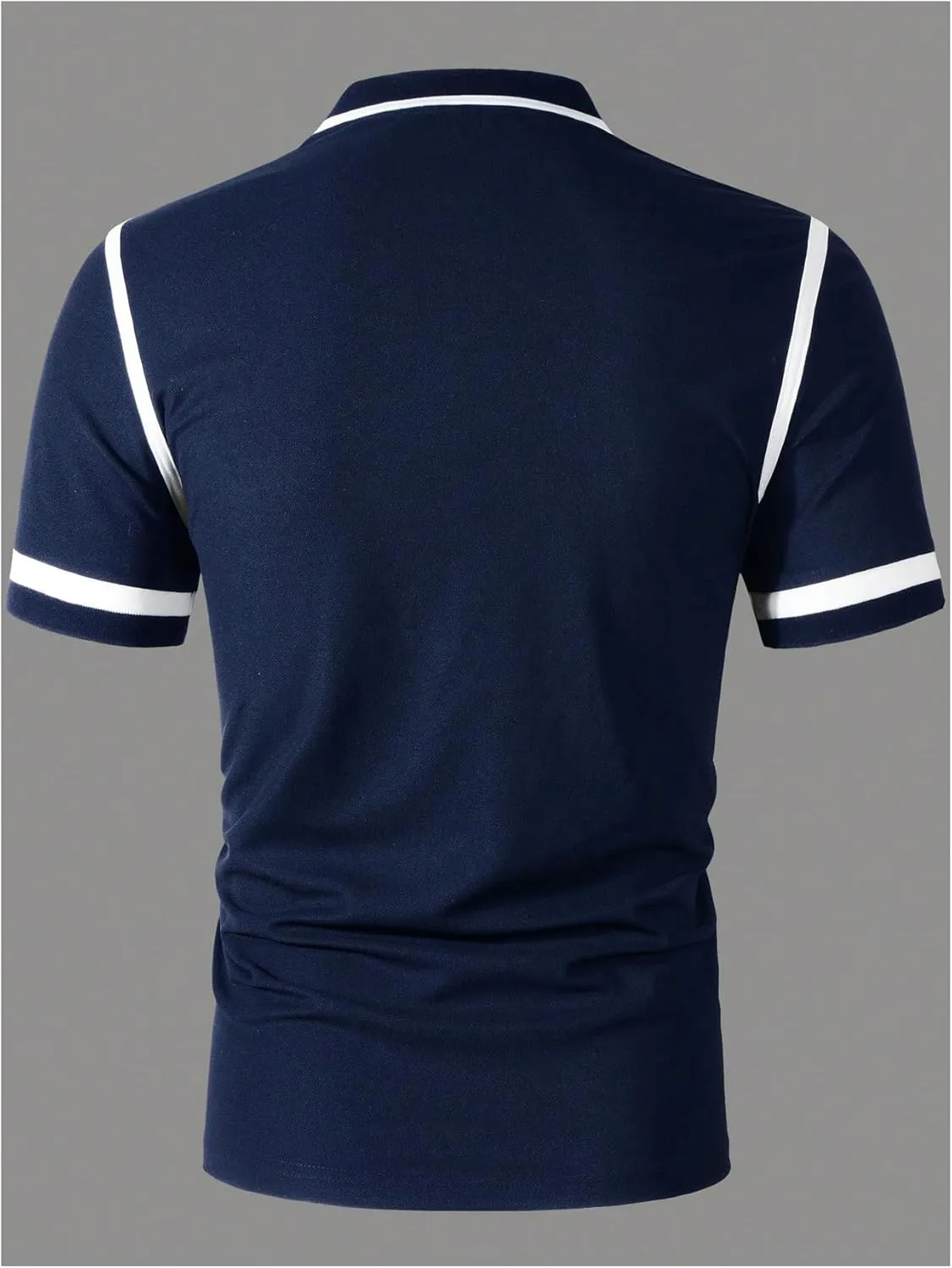 Men's Striped Collared T Shirt Short Sleeve Button Front Golf Shirt Casual Work Tops
