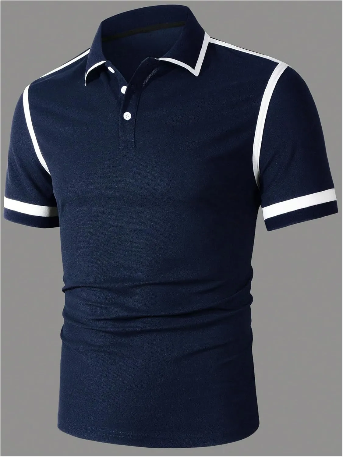 Men's Striped Collared T Shirt Short Sleeve Button Front Golf Shirt Casual Work Tops