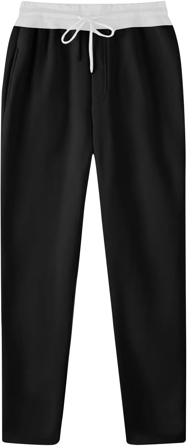 Mens Sweatpants Drawstring Waist Straight Wide Leg Baggy Pants Workout Athletic Sweatpants with Pocket