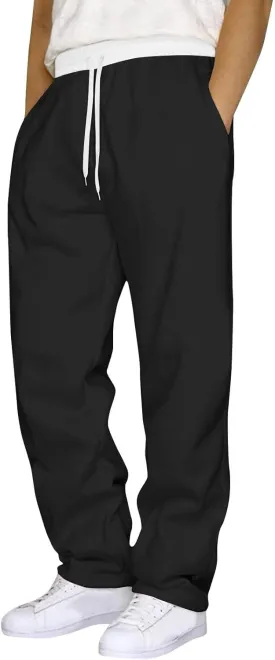 Mens Sweatpants Drawstring Waist Straight Wide Leg Baggy Pants Workout Athletic Sweatpants with Pocket