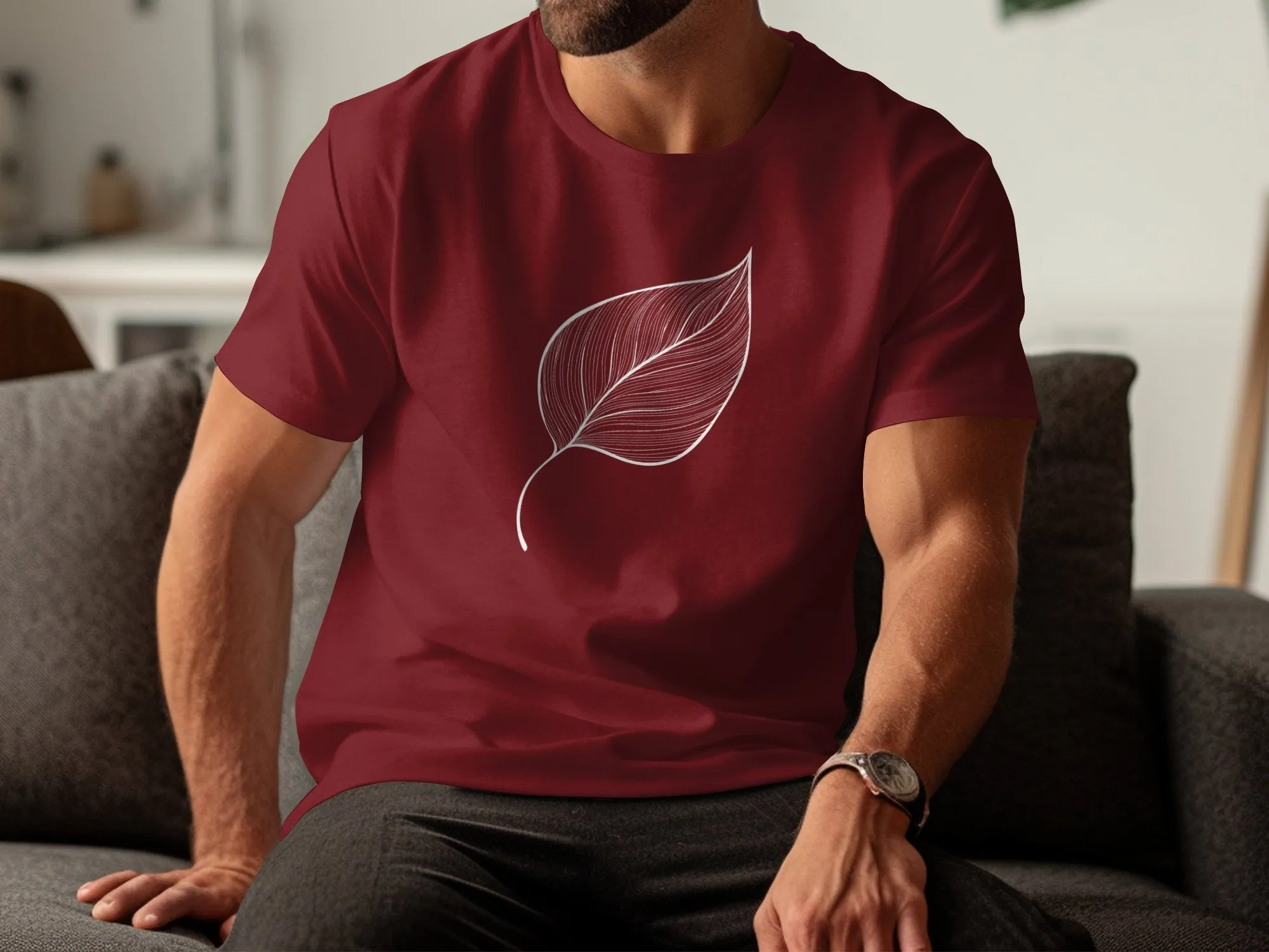 Nature Line Art Minimalist T-Shirt, Modern Leaf Design Tee, Simple Botanical Illustration Shirt, Trendy Nature Graphic Tee, Unisex T-Shirt