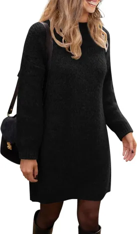 PRETTYGARDEN Women's 2025 Fall Knit Pullover Sweaters Long Sleeve Crewneck Oversized Loose Short Sweater Dress