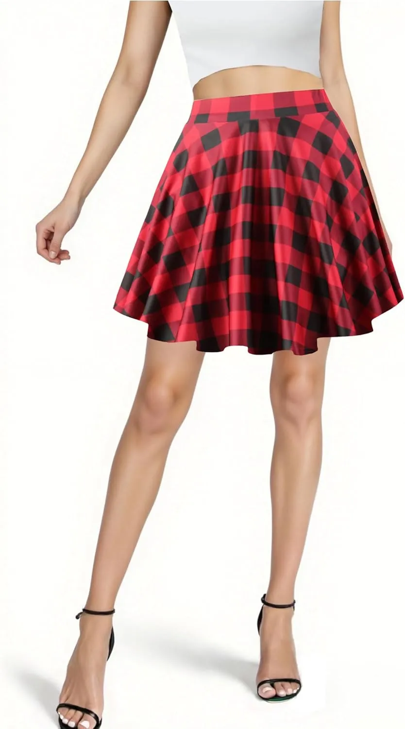 PUKAVT Women's Basic Casual Skirts A-Line Mini Flared Stretchy Skater Party Skirt