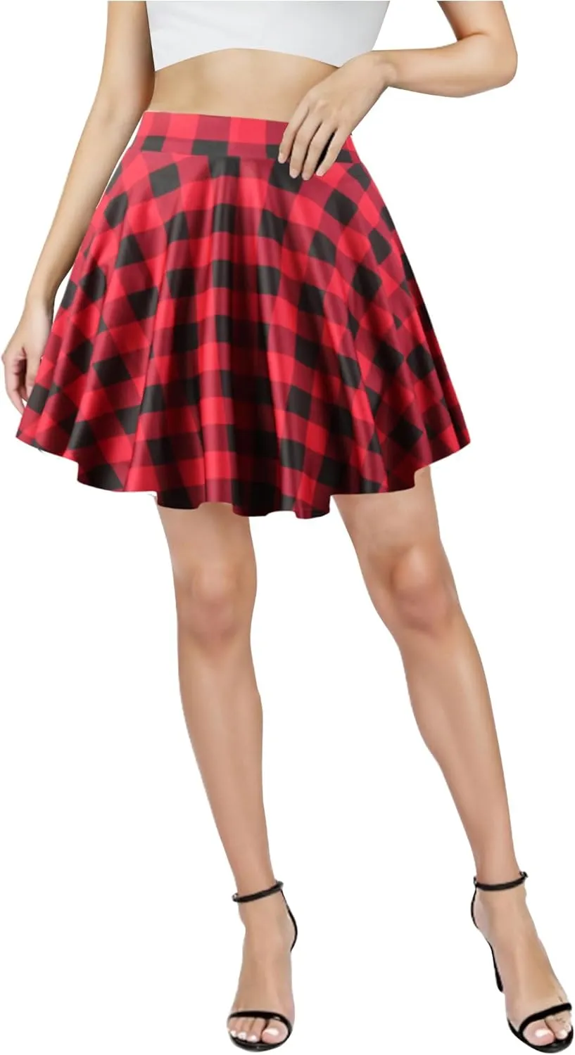 PUKAVT Women's Basic Casual Skirts A-Line Mini Flared Stretchy Skater Party Skirt