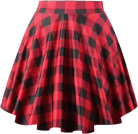 PUKAVT Women's Basic Casual Skirts A-Line Mini Flared Stretchy Skater Party Skirt