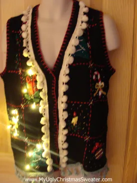 Tacky Ugly Christmas Sweater Vest with Lights and Fringe (g13)