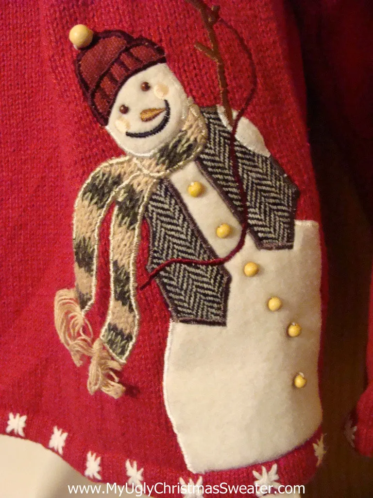 Tacky Ugly Christmas Sweater Wide-Bottom Peaking Snowmen on Front and Back (f250)