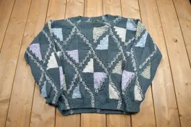 Vintage 1990s 3D Colored Hand Knit Crewneck Sweater