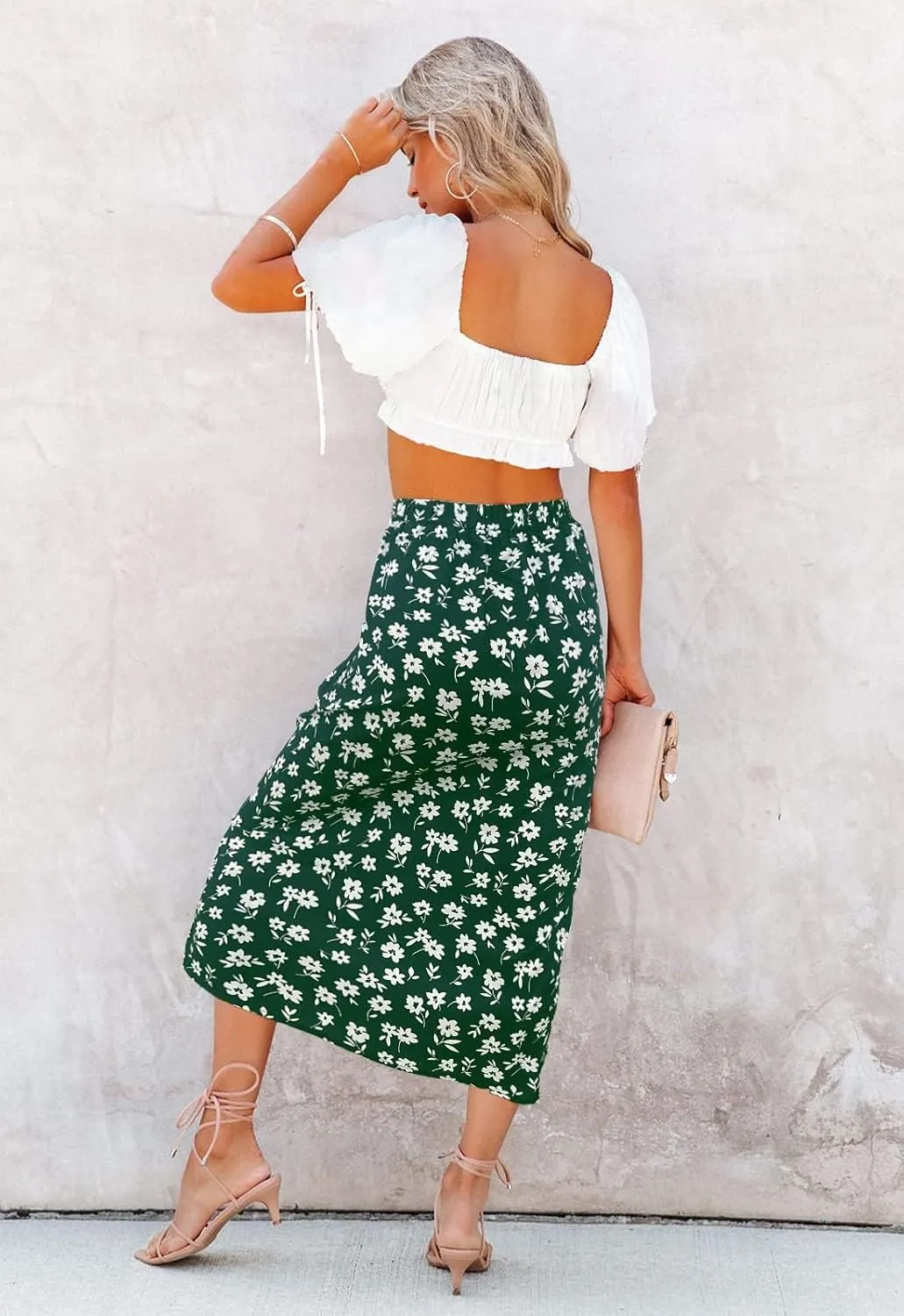 Womens A-line Pleated Corduroy Skater Skirts for Women with Pocket