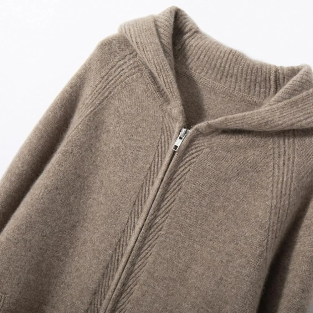 Women's Cashmere and Wool Blend Casual Knit Long Sleeve Thickening Type Hoodie Sweater and Pants Set, 2 Pieces,