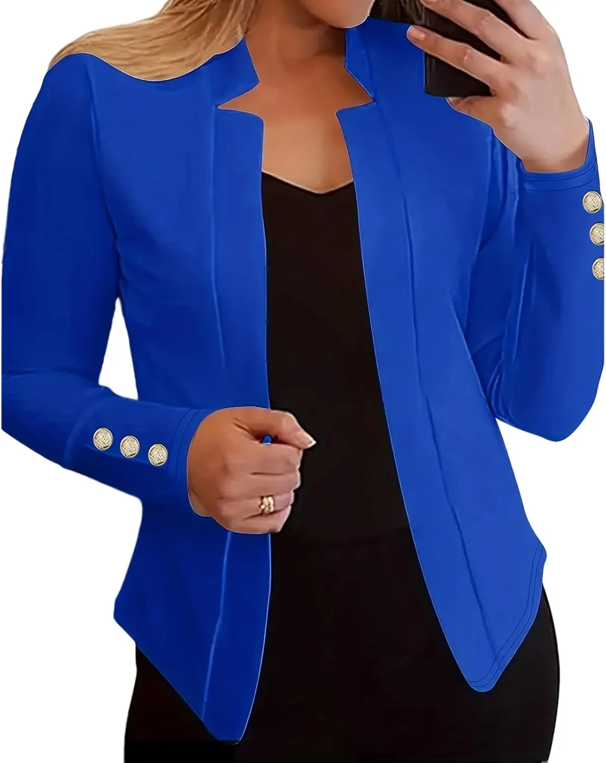 Womens Casual Long Sleeve Blazer Open Front Blazers Suit Slim Fit Cropped Work Office Blazer Jackets
