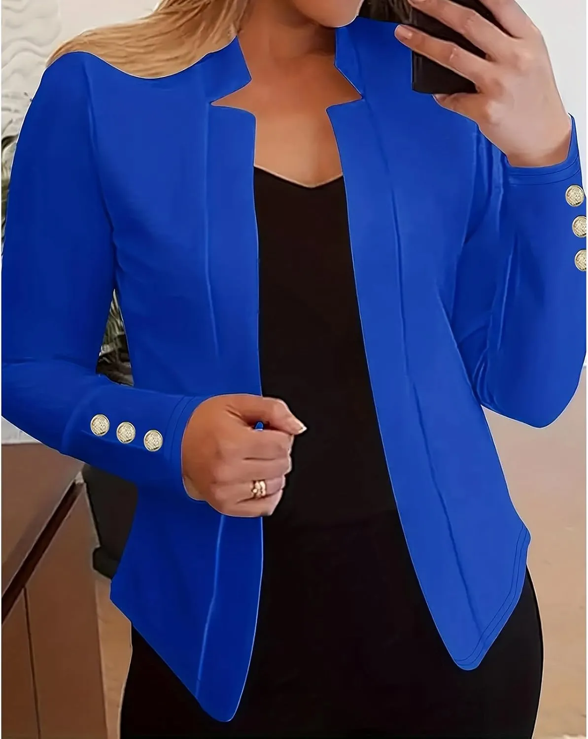 Womens Casual Long Sleeve Blazer Open Front Blazers Suit Slim Fit Cropped Work Office Blazer Jackets