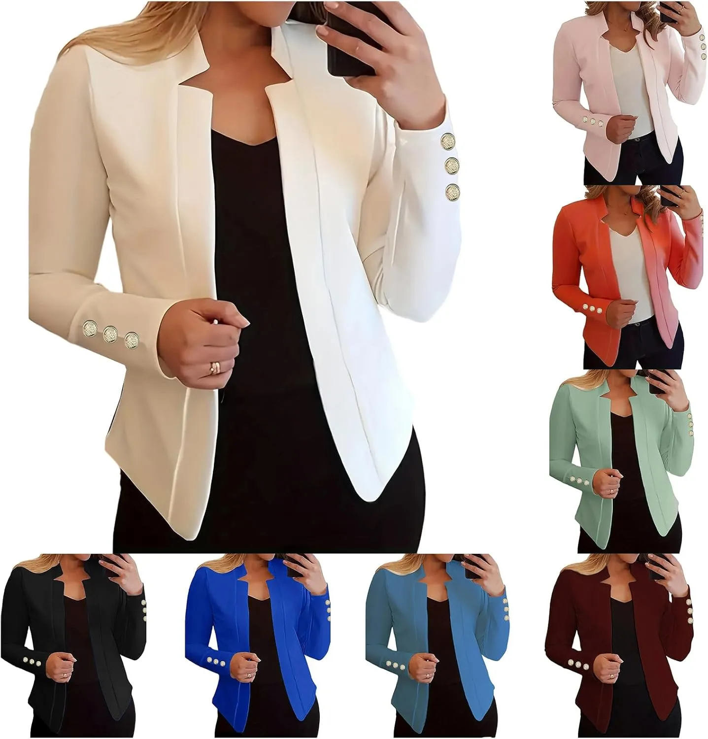 Womens Casual Long Sleeve Blazer Open Front Blazers Suit Slim Fit Cropped Work Office Blazer Jackets