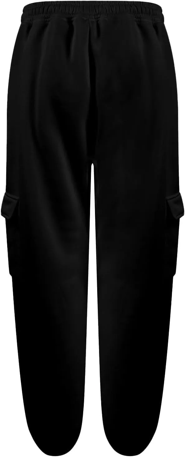 Women's Fleece Cargo Sweatpants Y2k Comfy Casual Baggy Sweat Pants Warm High Waist Workout Jogger Pants with Pockets