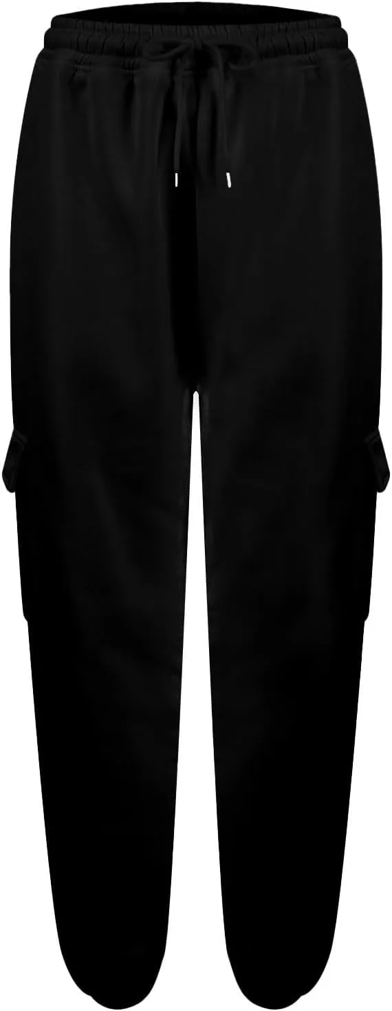 Women's Fleece Cargo Sweatpants Y2k Comfy Casual Baggy Sweat Pants Warm High Waist Workout Jogger Pants with Pockets