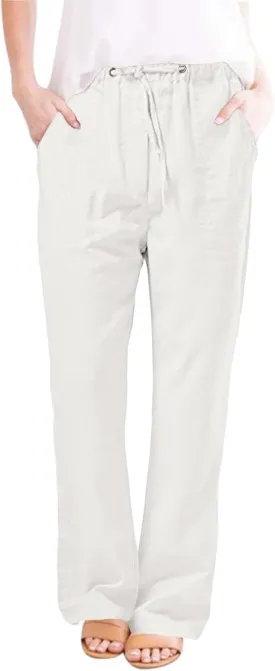 Women's Wide Leg Trousers Fashion Casual Cotton Hemp Drawstring Solid Color Beach Trousers Pants Dress