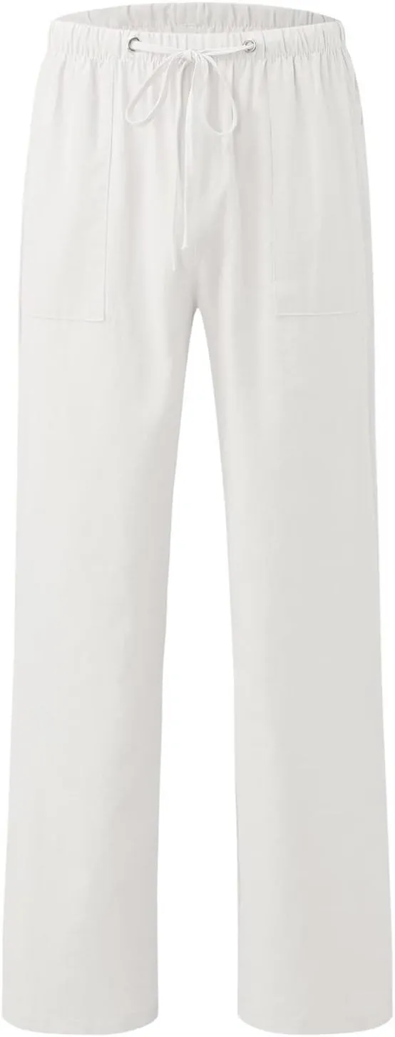 Women's Wide Leg Trousers Fashion Casual Cotton Hemp Drawstring Solid Color Beach Trousers Pants Dress