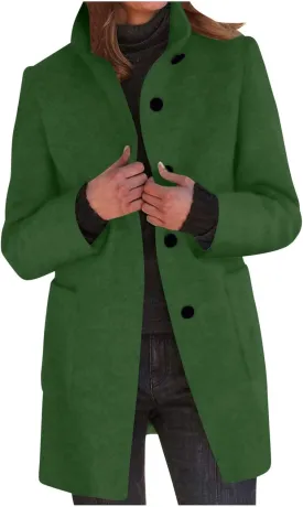 Wool Coat for Women Plus Size Thicken Pea Coats Stand Collar Single Breasted Trench Coat 2024 Fashion Winter Jackets